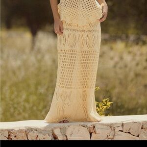 Zara Yellow Pointelle Knit Maxi Skirt